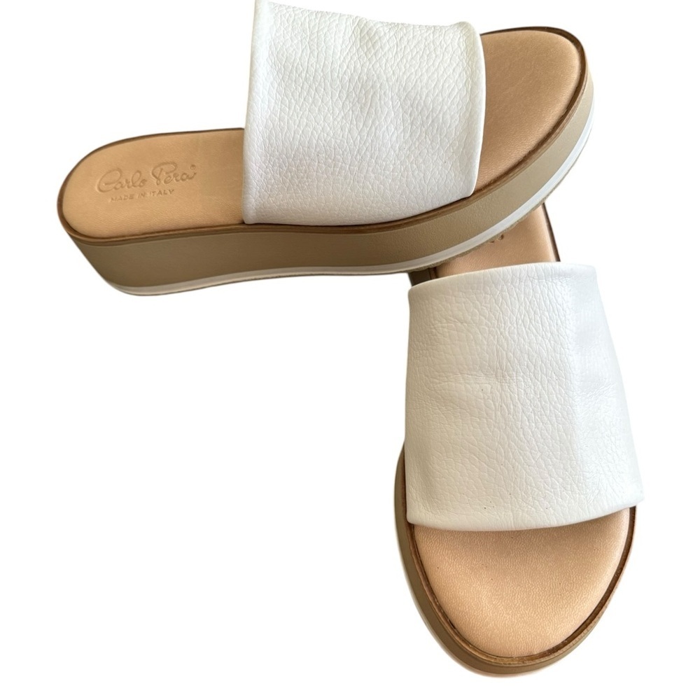 Carlo Peri Italian White Leather Mules Rubber Soles New - Picture 3 of 6